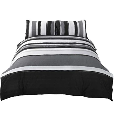 Imagen de Rapport Juego Edredón Y Fundas de Almohada Signature, con Diseño A Rayas, Color Gris, para Jóvenes Adultos, Tamaño Individual, Polycotton, 200X135X0.5 Cm