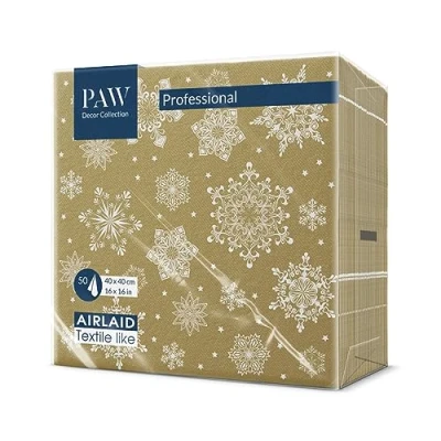 Imagen de PAW Servilletas Papel Airlaid (40 x 40 cm) 50 Unidades de Navidad con motivos invernales y navideños Ideales para la mesa festiva Color: Snowflakes gold