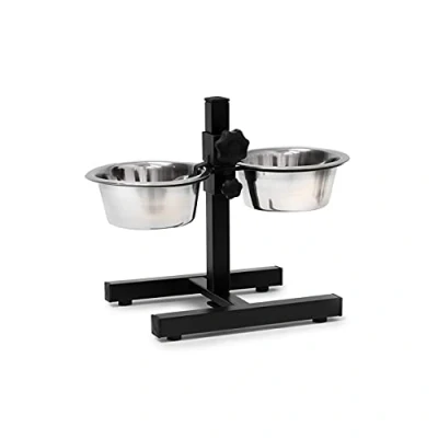 Imagen de Relaxdays 10019116_397 Comedero Doble para Perros y Gatos, Plateado, 21.5x36x27 cm