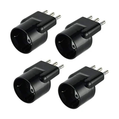 Imagen de Electraline 92378 Juego de 4 adaptadores especiales desassato para ahorrar espacio Schuko a enchufe italiano grande 16 A, negro, Confezione da