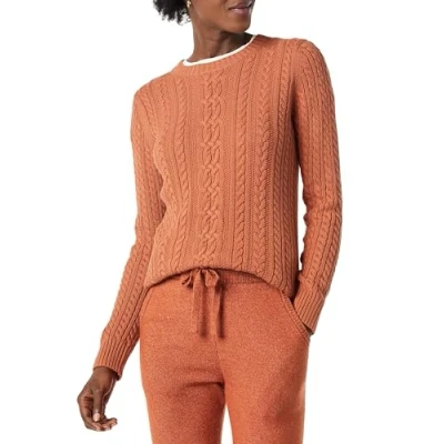 Imagen de Amazon Essentials Jersey de Cuello Redondo y Manga Larga en Punto Trenzado con Ochos (Disponible Tallas Grandes) Mujer, Caramelo, XXL Grande