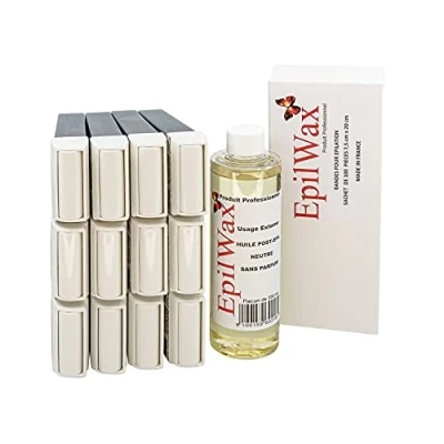 Imagen de EpilWax Kit de reposición con: 12 cartuchos Azuleno Roll on, 1 paquete 100 tiras no tejidas para la depilación y botella 250 ml aceite neutro después (Azuleno)