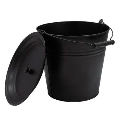 Imagen de Cubo decorativo de zinc con mango madera y tapa, color negro, 12 L, para plantar o transportar