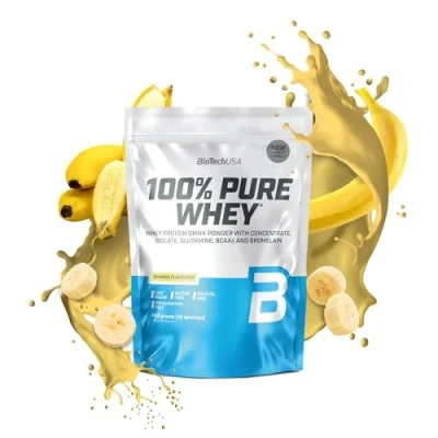 Imagen de BioTechUSA 100% Pure Whey Proteína en Polvo con BCAA y Glutamina Sin Gluten, Aceite de Palma, 454 g, Plátano