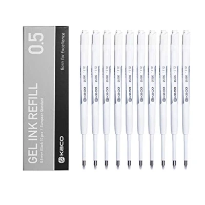 Imagen de Kaco G2 Recambios de tinta gel para bolígrafos retráctiles, punta fina (0.5 mm), paquete 10 (negro)