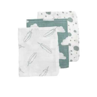 Imagen de Meyco Toallitas Hidrófilas Puntos Nube de Plumas Juego 3 20x17cm Verde Piedra/Blanco
