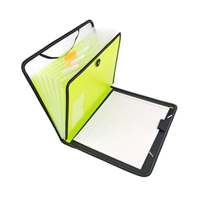 Imagen de D.RECT Maletín Cuaderno 7 compartimentos A4 Ampliable Organizador portátil Goma elástica redonda con botón de cierre Limone