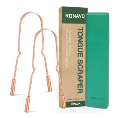 Imagen de Limpiador de Lengua Cobre, Raspador Elimina el Mal Aliento con Estuche Viaje, Fácil Usar, Tongue Scraper para Limpieza Bucal, Eco, Limpiar, RONAVO, 2 Unidades