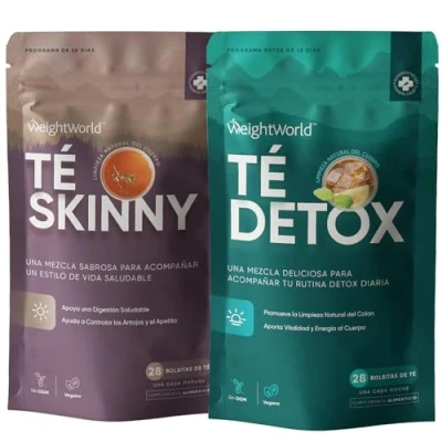 Imagen de Te Skinny y Detox Programa de 28 Días Combo Potente Mañana Noche con Verde, Té Blanco, Oolong, Moringa, Ortiga Verde Jengibre Más, Pack 56 Bolsitas, Apto para Veganos