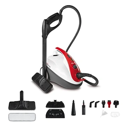 Imagen de Polti Vaporetto Smart 30 R, Limpiador a Vapor con Caldera Presión hasta 3 Bar, Tapón de Seguridad, Capacidad 1,6 L, Compartimento para Accesorios Integrado, 12 Incluidos, Rojo y Blanco