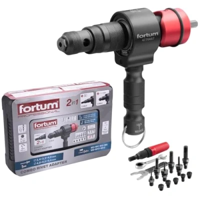 Imagen de Fortum Adaptador 2 en 1 Para Remachadora Taladro y Atornillador Remaches Ciegos Tuercas Remachadas de Aluminio, Acero Inoxidable 2,4 6,4 mm + M3 M12