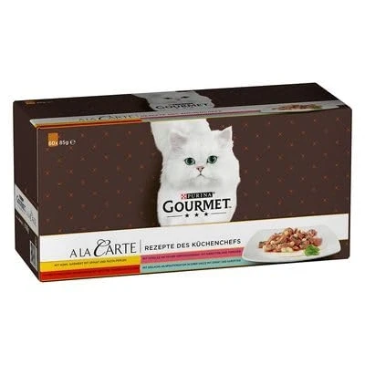 Imagen de Purina Gourmet A la Carte Comida húmeda para Gatos, Surtido Variado, 12 Unidades (4 Bolsas de 85 g)