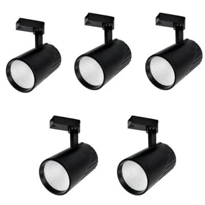 Imagen de Jandei Pack x5 Foco Techo Led Carril 30W, Blanco Cálido 3000K, 3000 Lúmenes, 185V 265V AC Monofásico, Aluminio Vestidor, Escaparate, Tienda, Oficina. (Negro)