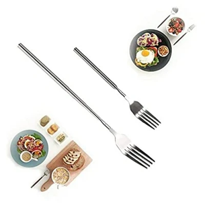 Imagen de Horquilla telescópica Extensible Mango Largo de Barbacoa Brindar Cena Fruta Postre Larga Cuchillería