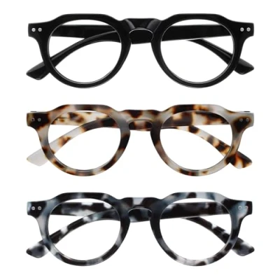 Imagen de OPULIZE RIO Gafas de Lectura con Filtro Luz Azul Pack 3 Montura Superior Plana Negro, Marrón &amp; Carey Hombre y Mujer BBB53 123 +3.00