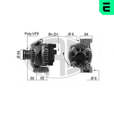 Imagen de ERA 210451A Alternador 14V 90A OPEL: Astra H Hatchback, GTC, Corsa C FIAT: Grande Punto Fiorino III Furgón / Familiar