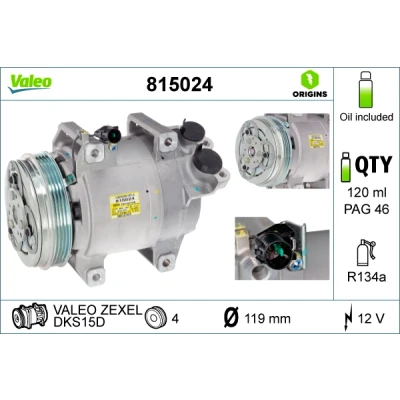 Imagen de VALEO 815024 compresor de Aire Acondicionado DKS15D 12 PAG 46 R 134 a con aceite MITSUBISHI: L200 / Triton IV Pick up