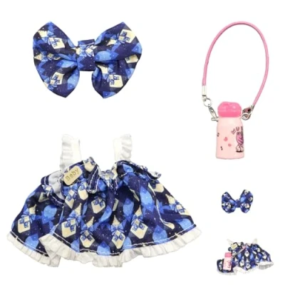 Imagen de Gxlaihly Ropa de muñeca 17 cm, para Labubu, Disfraces muñecas Labubu Outfit, adecuada cm (Falda azul (No Incluye Peluches))