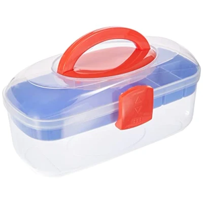 Imagen de Rayher Caja de almacenaje con asa y bandeja, 27,8x12,1x13,1 cm, transparente, 39254000