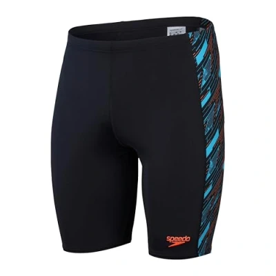 Imagen de Speedo Jammer Hyperboom Panel, Entrenamiento de natación, Fitness, Resistente al Cloro para Hombre, Negro/Azul Picton/Rojo Sirena, 26