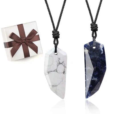 Imagen de COAI Collares con Colgantes Diente de Lobo para la Pareja Sodalita Azul y Howlita