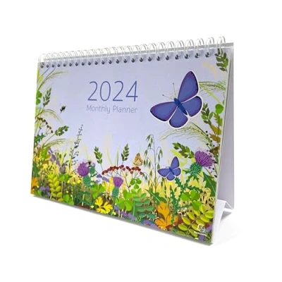 Imagen de Exacompta Ref GS038Z 2024 Calendario de escritorio/planificador mensual con diseño mariposas, mes por página, incluye días festivos del Reino Unido, 210 mm x 150 mm, se coloca forma segura