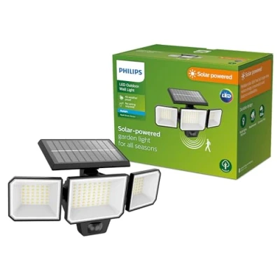 Imagen de Philips Lighting Luz Seguridad Nysil, alimentación solar, 8.7W, 5000K, negro, resistente a intemperie IP44