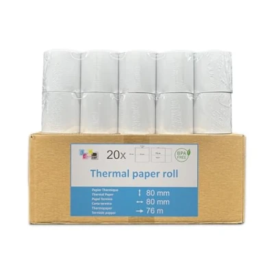 Imagen de 20 x Papel Blanco Térmico de Recibo 80 mm sin BPA