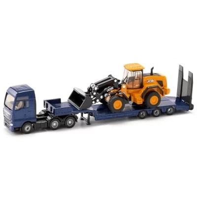 Imagen de Siku 1790, Man Lorry with Low Loader and JCB Wheel Loader, 1:87, Metal/Plastic, Blue/Yellow, Folding ramp, Movable Loading Arm