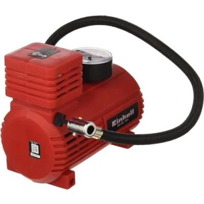 Imagen de Einhell Compresor de aire para coche CC AC 12V (manómetro 18 bar máx., manguera aire, 3 adaptadores accesorios, cable alimentación 2,90 m con enchufe encendedor 12V)