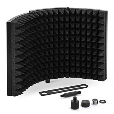 Imagen de TONOR Escudo de Aislamiento micrófono Absorbente Sonido con Filtro Voz Plegable Espuma para grabación Condensador en Estudio, Color Negro