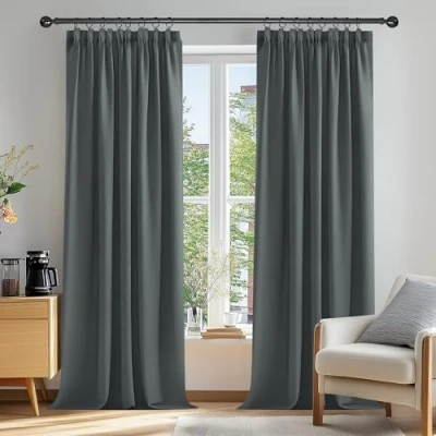Imagen de Deconovo Cortinas Opacas Telas Termicas Aislantes Frio Calor Ruido Luz Rayos UV para Salon y Dormitorio Conjunto de 2 Piezas 168 x 229 cm Gris Oscuro