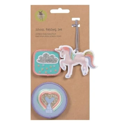 Imagen de LÄSSIG Juego de colgantes y parches (3 piezas) con cierre a presión/School Patches Set Unicorn glitter