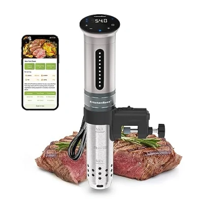 Imagen de KitchenBoss roner Sous Vide Wi Fi: 1100W LED termostato de inmersión cocina baja temperatura ajuste preciso temporizador para cocinar cocción precisión nutrición