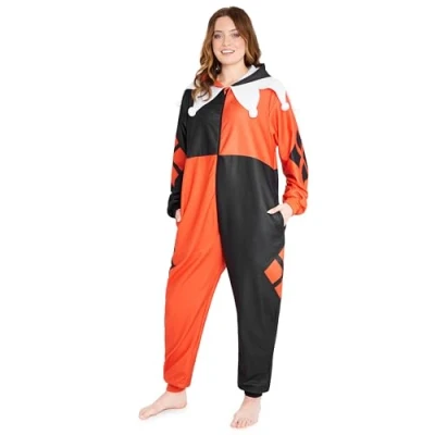 Imagen de DC Comics Harley Quinn Pijama Entero con Capucha para Mujer Regalos Mujeres (Rojo/Negro, XXL)
