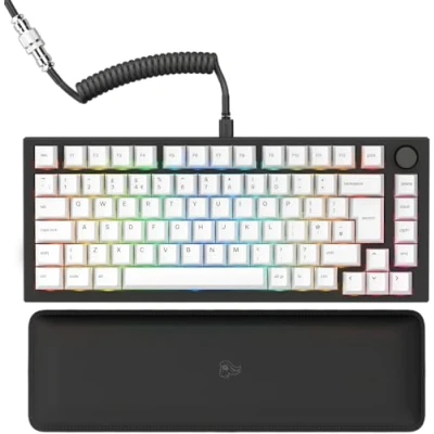 Imagen de Glorious gaming GMMK PRO 75% Teclado mecánico modular, TKL, carcasa de 1,5 kg, personalizable, cable espiral, reposamuñecas, keycaps blancas, RGB, distribuciones QWERTY inglés Negro