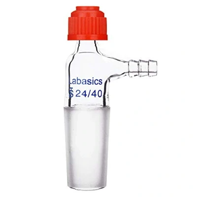 Imagen de Labasics Adaptador de Vidrio, Junta 24/40 Inlet Termómetro con Dentado Lateral Conexión Manguera y Tapa Compresión Cristalería Laboratorio