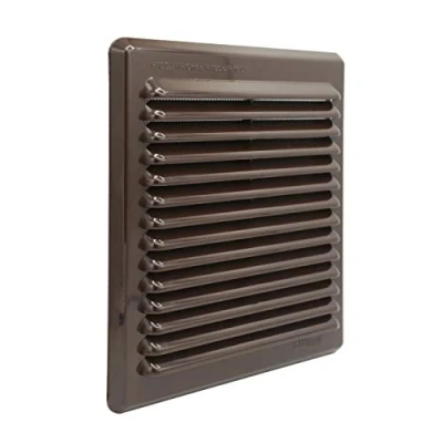 Imagen de La Ventilazione AMR200M Rejilla de ventilación plástico rectangular marrón, con red antiinsectos y muelles. Dimensiones: 204 x 230 mm.