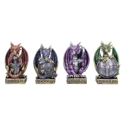 Imagen de Nemesis Now Defend The Hoard (Juego de 4) 10 cm, Resina, Plata, Figura dragón, Adorno dragón Plateado, artículos Regalo coleccionables, Fundido en la Mejor Pintado a Mano