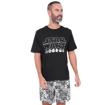 Imagen de Disney Pijama corto de algodón oficial Star Wars para hombre, Negro, XXL