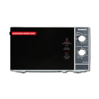 Imagen de Corberó Microondas de Libre Instalación Cap. 20 Litros, Color Espejo Frontal, Potencia 700 W, Grill, Descongelar, 9 Niv. Potencia, Control Mecánico, Temp. 35 Min., Plato Giratorio 255