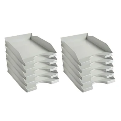 Imagen de Exacompta 12306D juego de 10 bandejas carpetas fundas ECOTRAY dimensiones 34,5x25,5x6,5 cm para documentos en formato A4+ color gris certificado Blue Angel