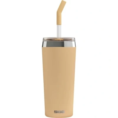 Imagen de SIGG Helia Muted Peach Taza térmica de café para llevar (0,45 L), termo acero inoxidable con doble aislamiento, vaso pajita cristal bebida fría y caliente