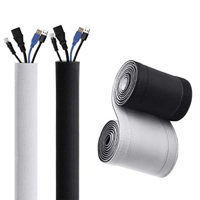 Imagen de Funda de gestión cables 10 cm ancho, tubo flexible neopreno para escritorio, TV, computadora, cubierta cables, ocultador reversible en blanco y negro (diámetro interior: 2,5