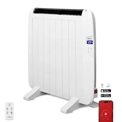 Imagen de YOEVU Emisor Térmico de Aluminio Calefactor 1200W Bajo Consumo Diseño Moderno y Compacto Termostato Ajustable Protección Contra Sobrecalentamiento, Blanco, 8 Elementos
