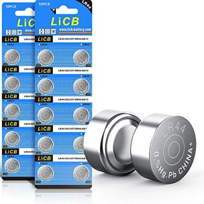 Imagen de LiCB Pilas alcalinas LR44, 20 unidades, AG13, PX76A, L1154F, 357A, 1,5 V, 3 años de capacidad almacenamiento