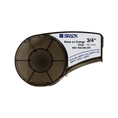 Imagen de Brady Cinta de vinilo para impresoras Etiquetas M211 y M210 adhesivas cables nombres Negro sobre naranja (19.05mm x 6.40m) M21 750 595 OR