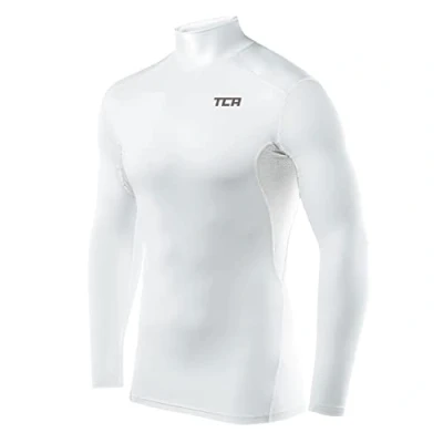 Imagen de TCA Camiseta Interior Manga Larga HyperFusion de Compresión para Hombres Blanco Cuello Alto, M