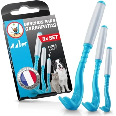 Imagen de BluePet® Juego de 3 tamaños palancas garrapatas Premium Quitagarrapatas fiable para Perros, Gatos, Caballos y Humanos Fabricado en Francia Gancho