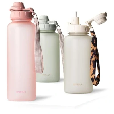Imagen de MAMEIDO Botella 1,5l con pajita y marcador de tiempo, Botellas agua a prueba fugas, niños sin BPA, gimnasio fabricada en Tritan, Water Bottle (Flamingo Pink, 1500ml)